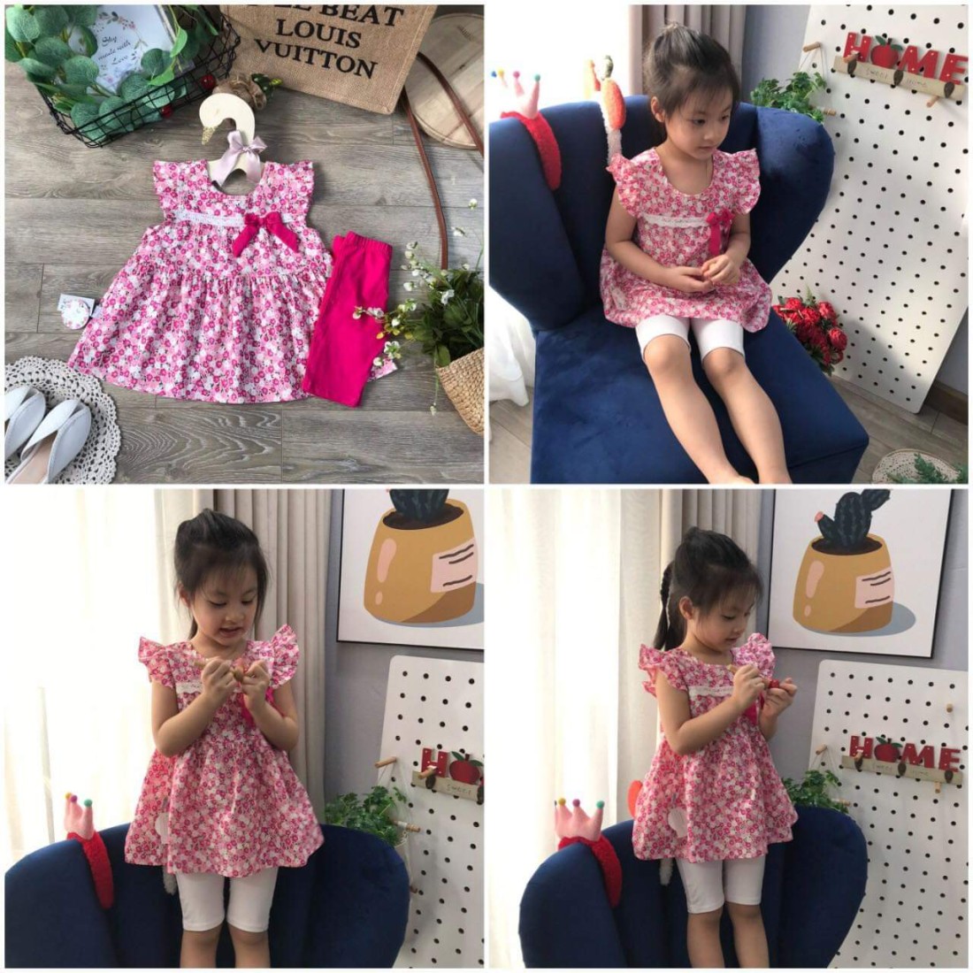 Váy hoa tay tiên nơ eo size 2-6 - V1135-